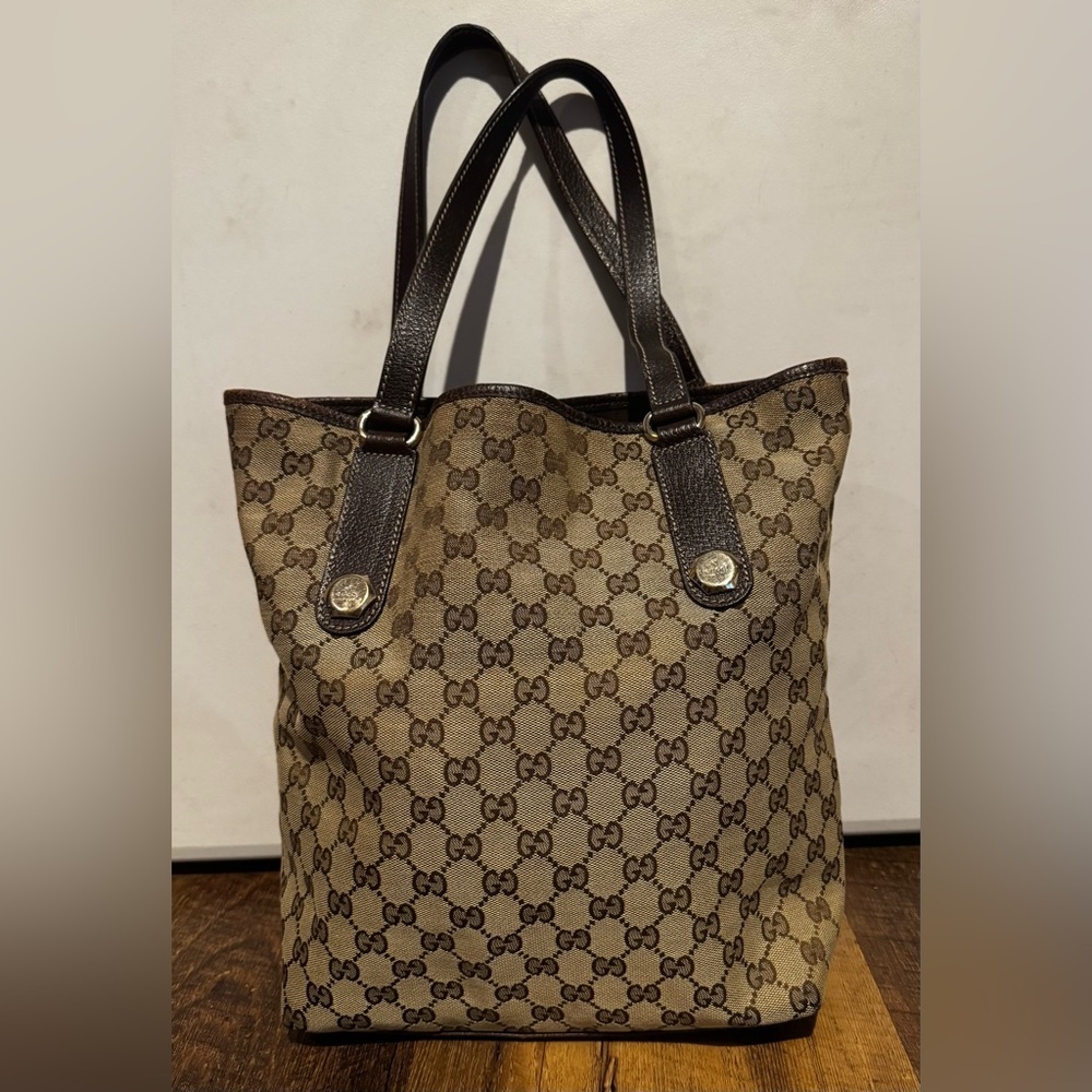 Gucci Monogram GG Brown and Tan Canvas Tote Bag